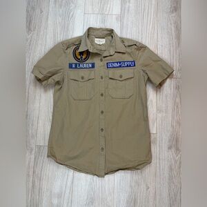 Denim & Supply Ralph Lauren Khaki Short Sleeve Button-Down Shirt with Patches